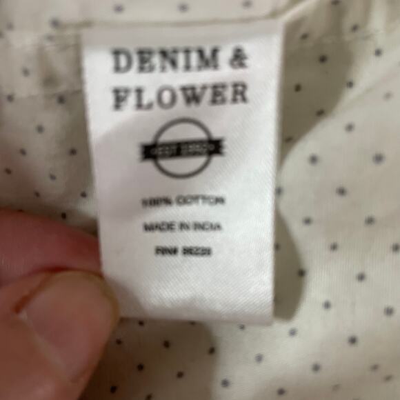 Denim & Flower Ricky Singh Long Sleeve Button Down Shirt Men's L | White Navy - Picture 6 of 11